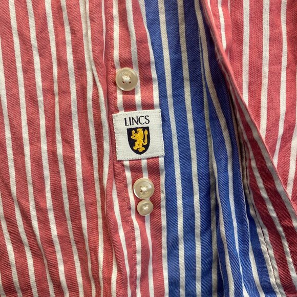 Lincs David Chu Dress Shirt Mens XLarge Red Striped Long Sleeve Button Up,Pocket - Picture 5 of 9